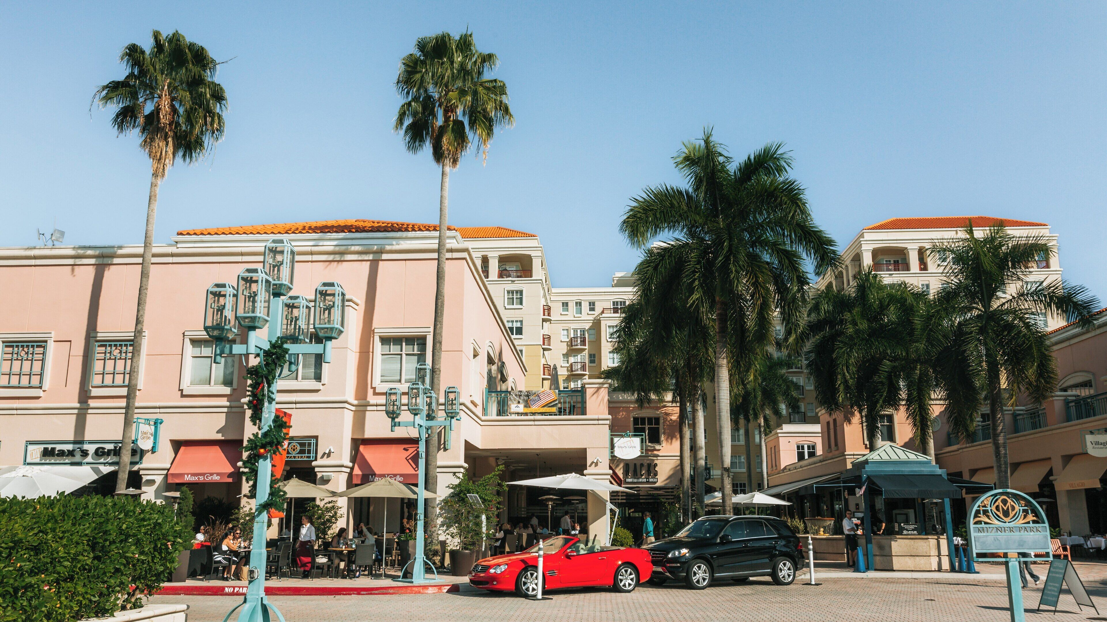 Visit Mizner Park in East Boca Raton, Florida for shopping, dining, and vibrant outdoor spaces