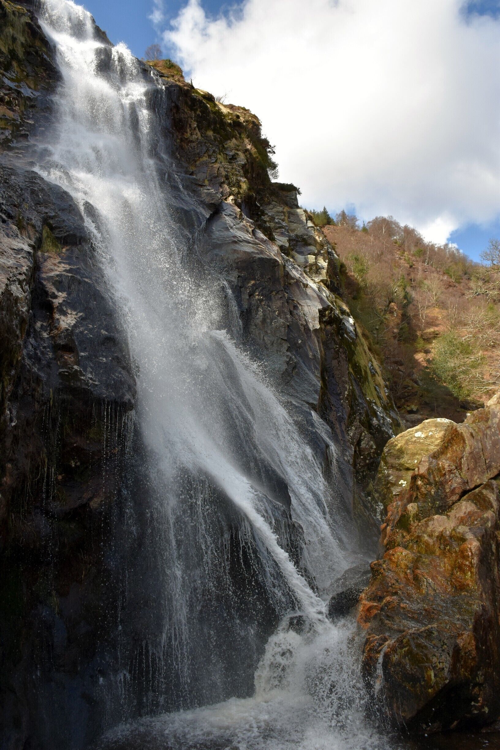 Powerscourt Waterfall
is a waterfall on the river Dargle near Enniskerry, County Wicklow, in Ireland, located in a valley surrounded by Djouce Mountain and the Great Sugar Loaf. At a height of 121 metres (397 ft), it is the highest waterfall in Ireland. The waterfall and surrounding valley are owned by the Powerscourt Estate.