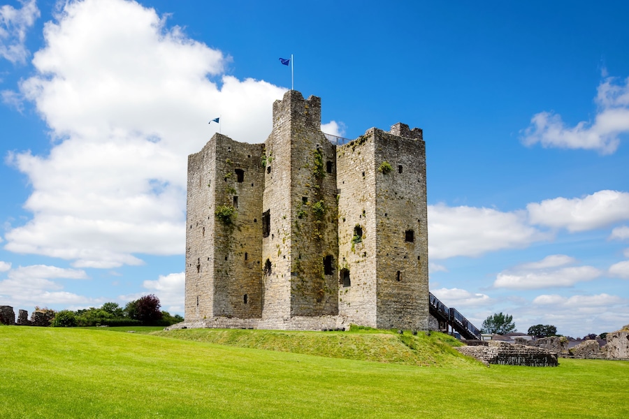 A panoramic view of Trim castle in County Meath on the River Boyne, Ireland. It is the largest Anglo-Norman Castle in Ireland