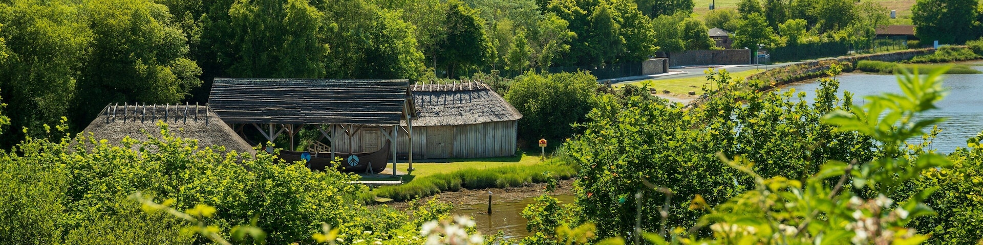 Irish National Heritage Park showing landscape views and a small town or village