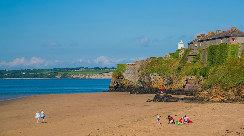 Duncannon Beach which includes rugged coastline, a sandy beach and general coastal views