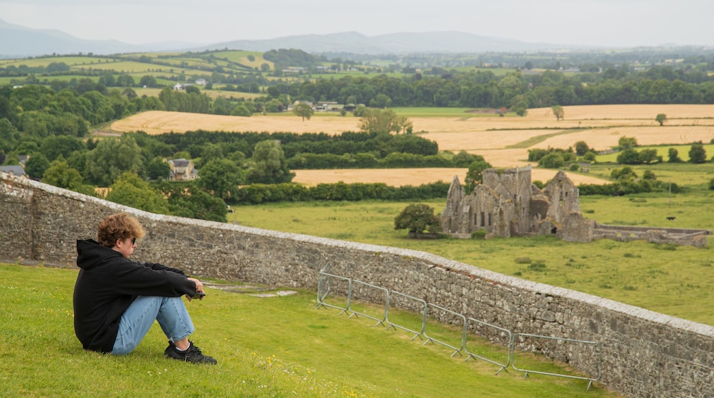 Rock of Cashel which includes building ruins, landscape views and tranquil scenes