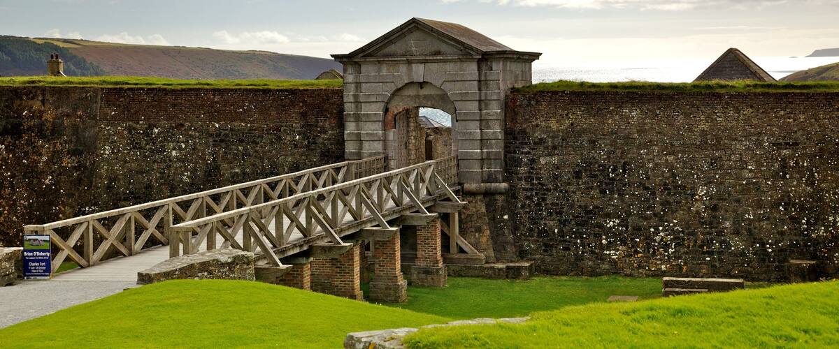 Charles Fort showing tranquil scenes, a bridge and heritage architecture