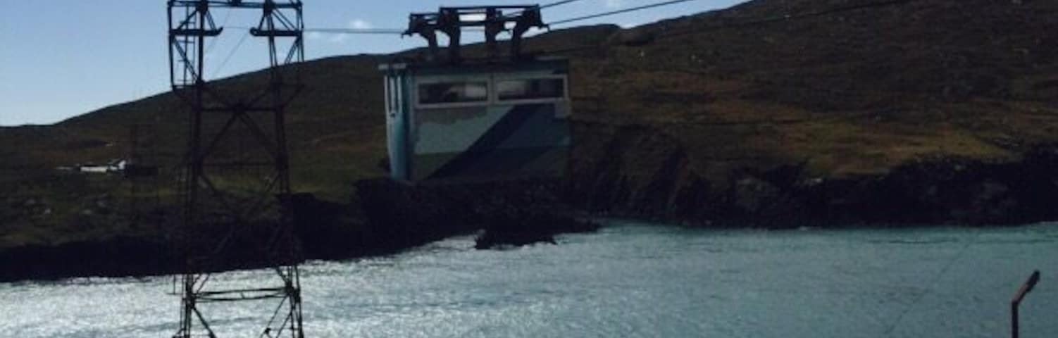 Cable car to Dursy Island. Ireland's only cable car. It's a wild ride in a small wooden car, get blown around by winds high in the air. Only six people live there permanently . This is how they get the sheep to mainland, so you might share a ride with one