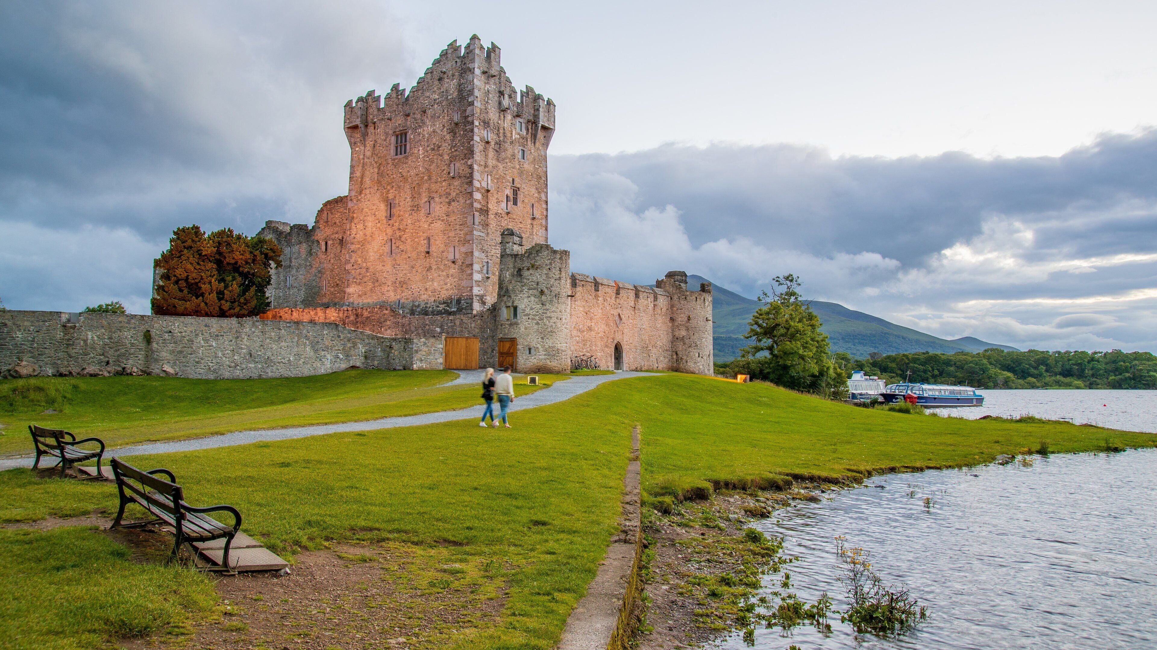Ross Castle which includes chateau or palace, a lake or waterhole and heritage architecture