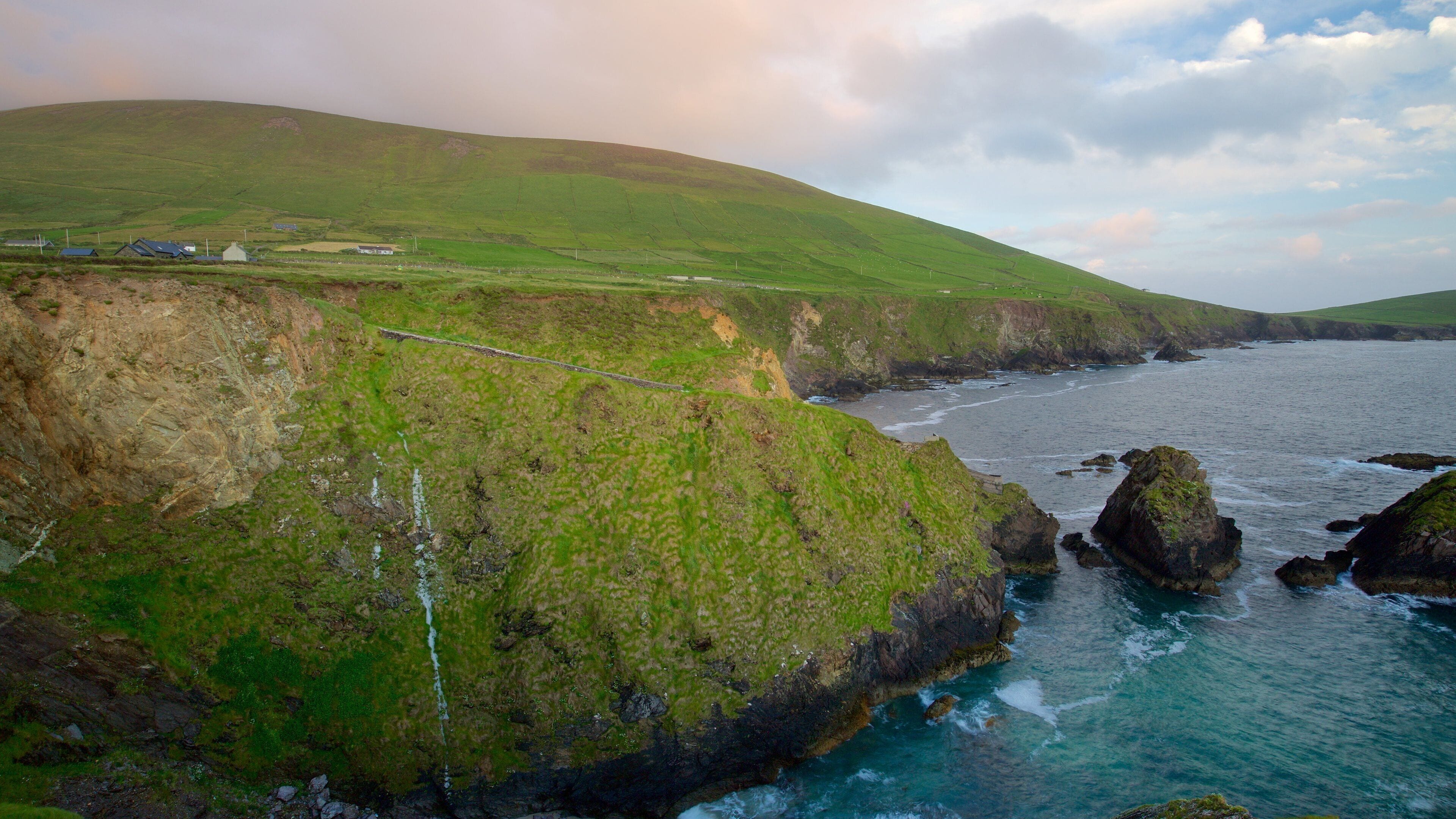 Slea Head som viser kyst, stenete kystlinje og rolig landskap