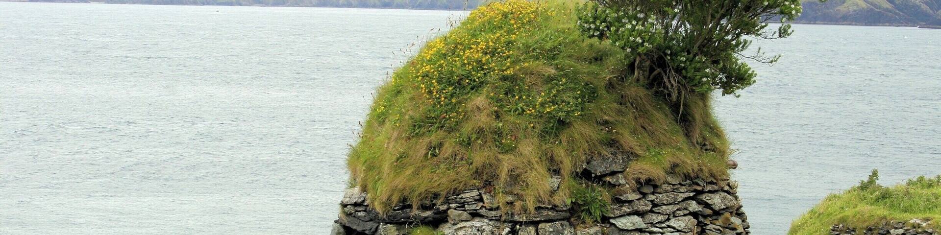 One of the many abandoned 'huts' on the Great Blasket (An Blascaod Mór). The island was inhabited until 1953 when the Irish government evacuated the island. Many of the population immigrated to Springfield, Massachusetts in the USA.