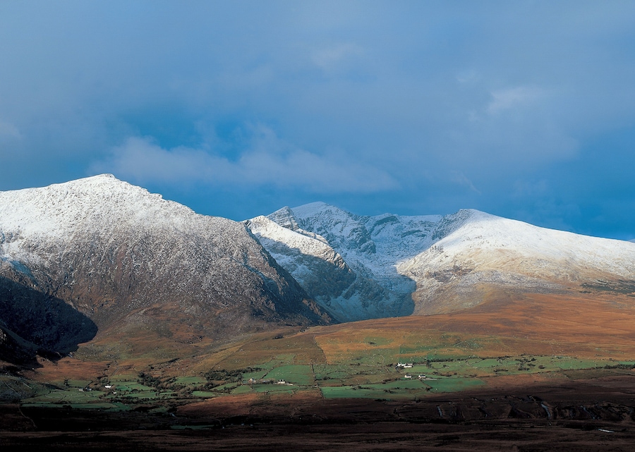 panoramic view of snow covered mountains