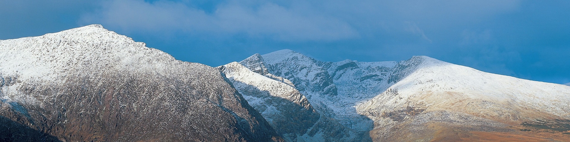 panoramic view of snow covered mountains