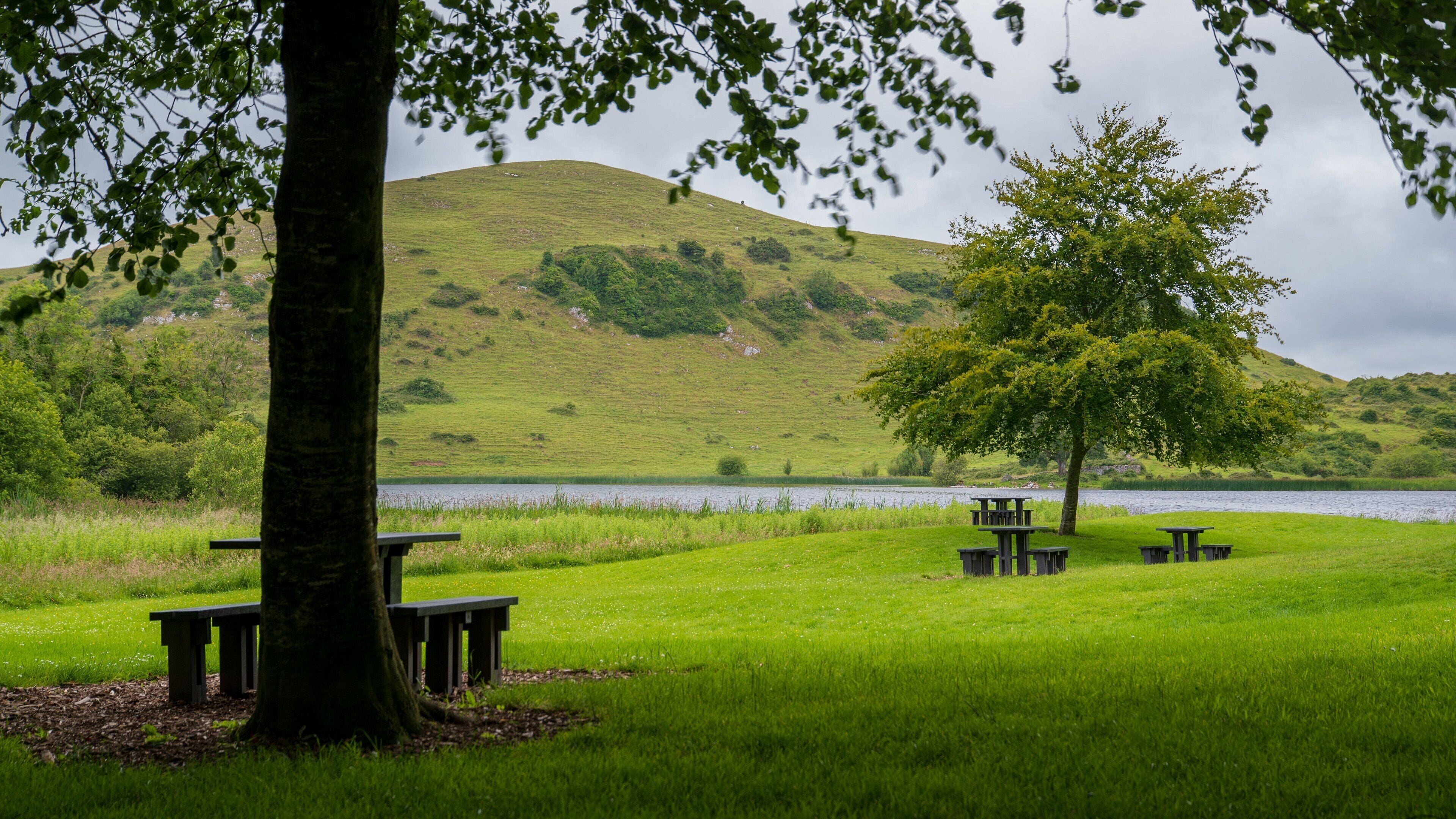Lough Gur which includes a river or creek, mountains and a garden