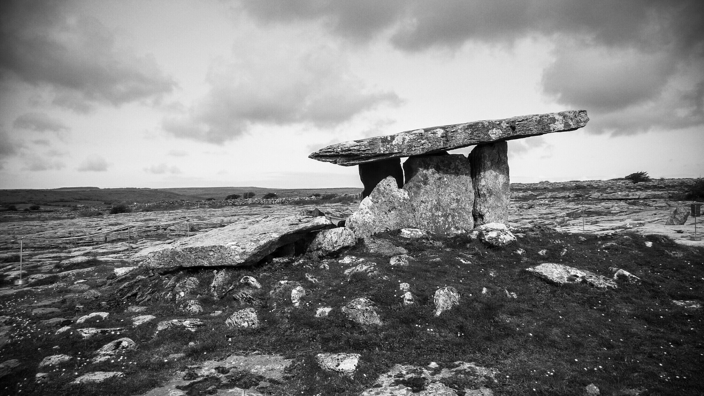 Old stone age ruin in the Burren. It's known as "poulnabrone dolmen", and is amazingly more than 5000 years old approx. It is situated 8 km (5 miles) south of Ballyvaughan.