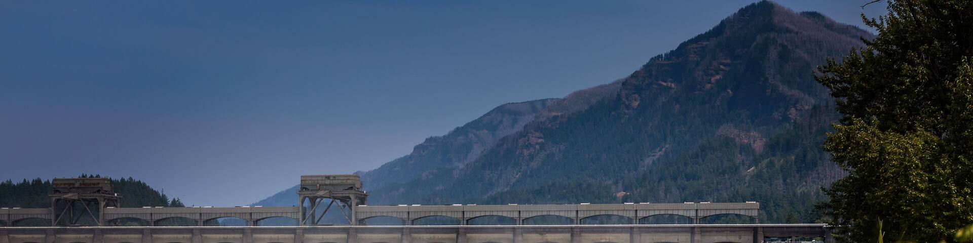 The power of water at the Cascade Locks dam in Oregon in summer