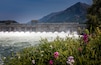 The power of water at the Cascade Locks dam in Oregon in summer
