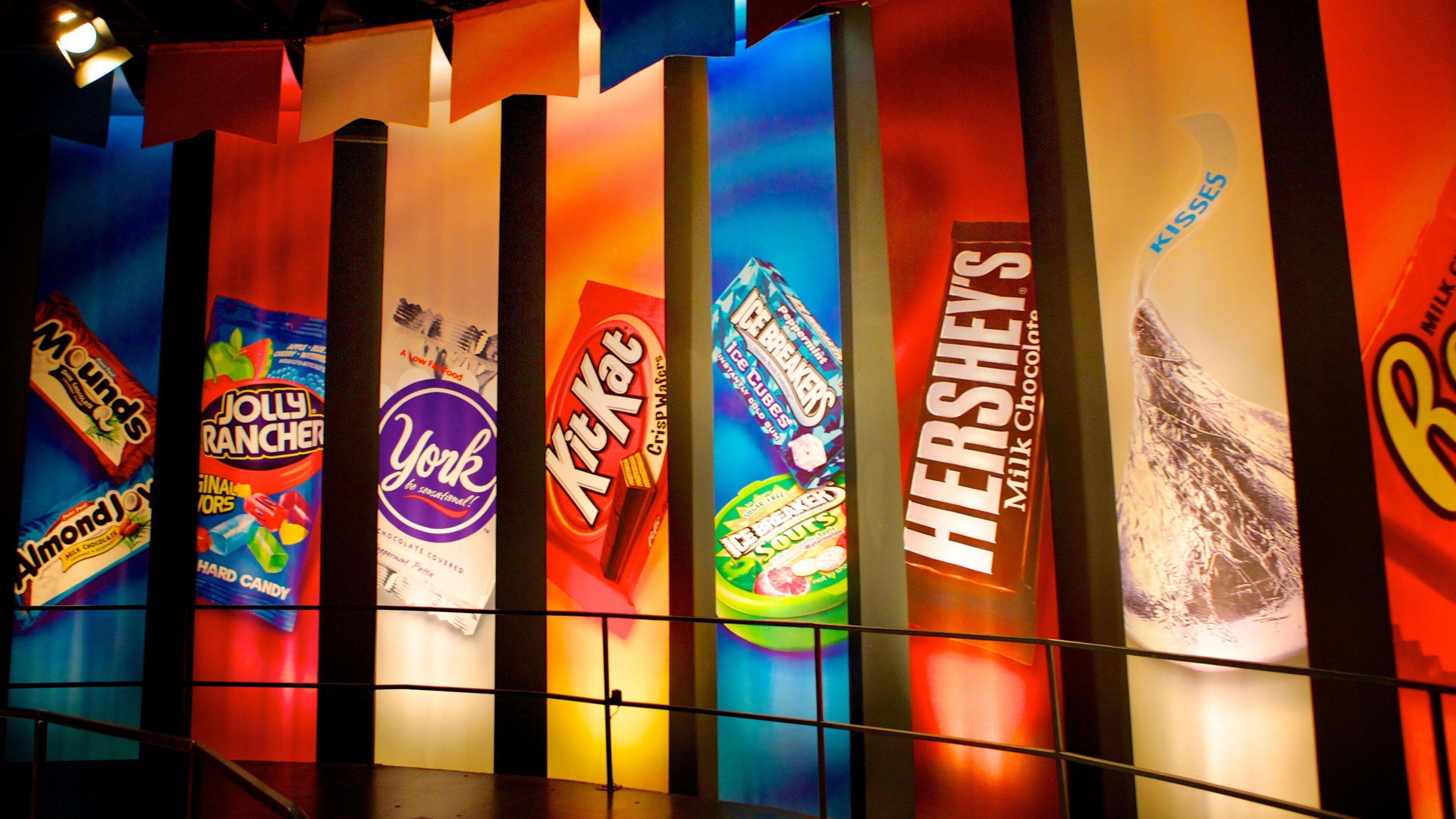 Hershey\'s Chocolate World which includes interior views and signage