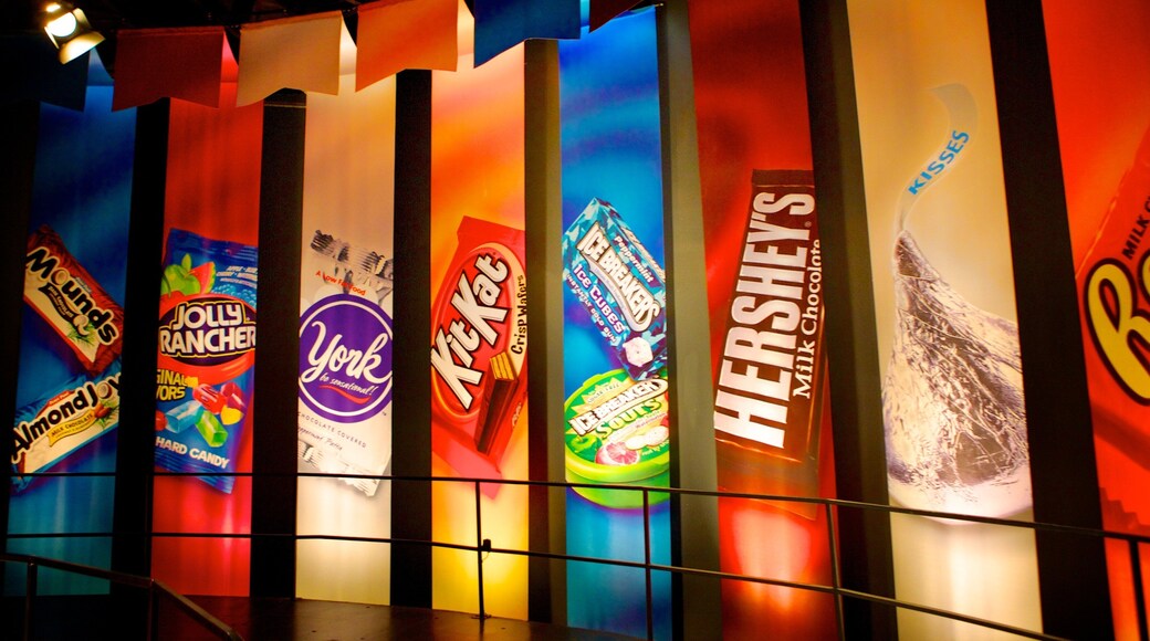 Hershey\'s Chocolate World which includes interior views and signage
