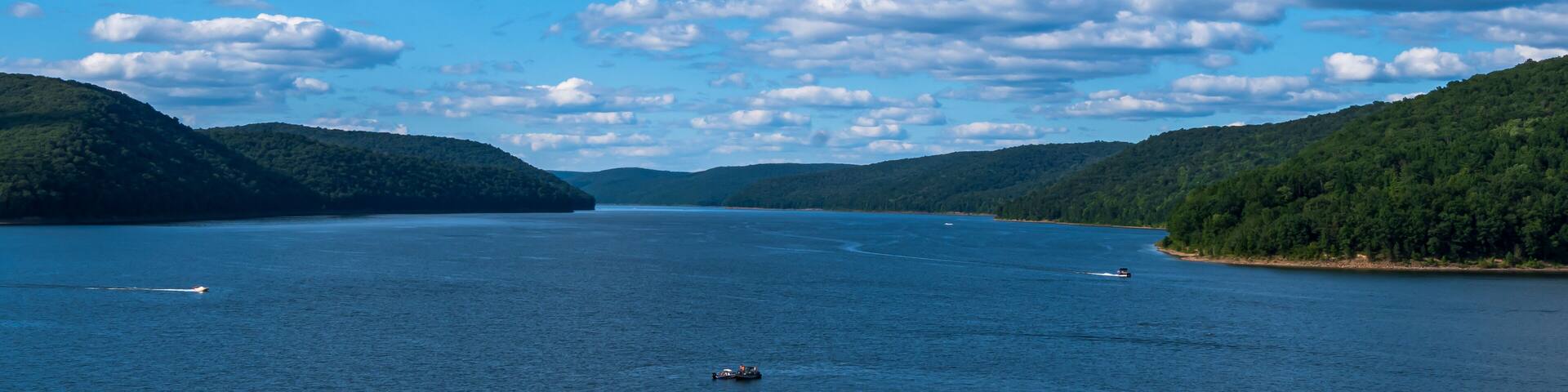 The Allegheny Reservoir in Warren County, Pennsylvania, USA behind Kinzua Dam on a sunny summer day