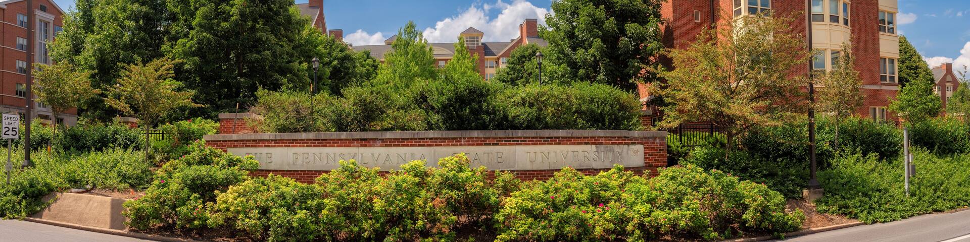 Panoramic view of the campus of Penn State University in sunny summer day, State College, Pennsylvania, USA.