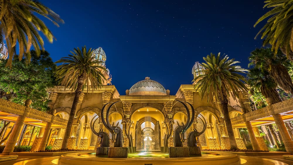 Long exposure night shot of, SABLE FOUNTAIN at the Suncity, South Africa