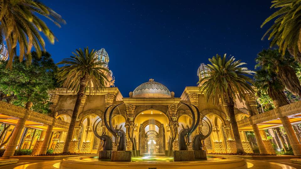 Long exposure night shot of, SABLE FOUNTAIN at the Suncity, South Africa
