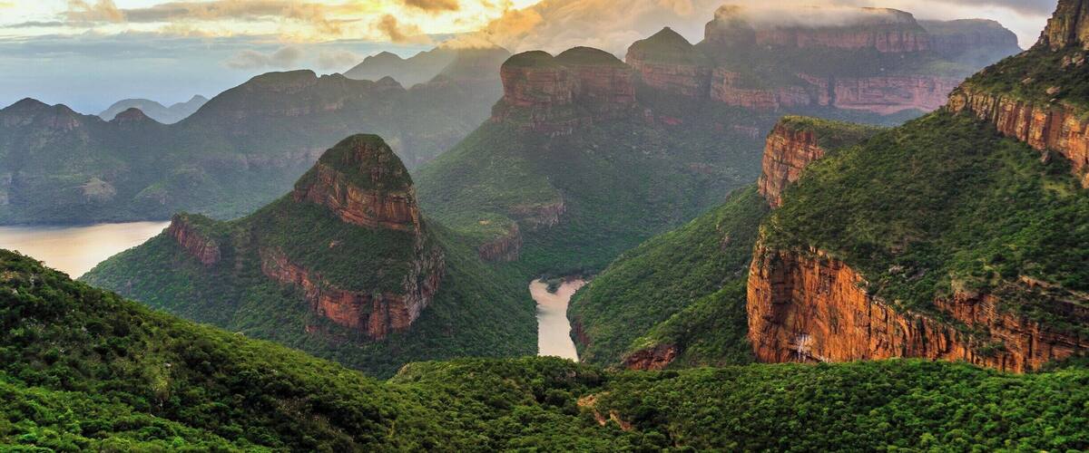 Sunrise over the slightly clouded Blyde River Canyon. Definitely one of the coolest places we've been!