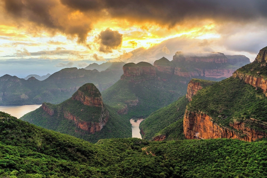 Sunrise over the slightly clouded Blyde River Canyon. Definitely one of the coolest places we've been!