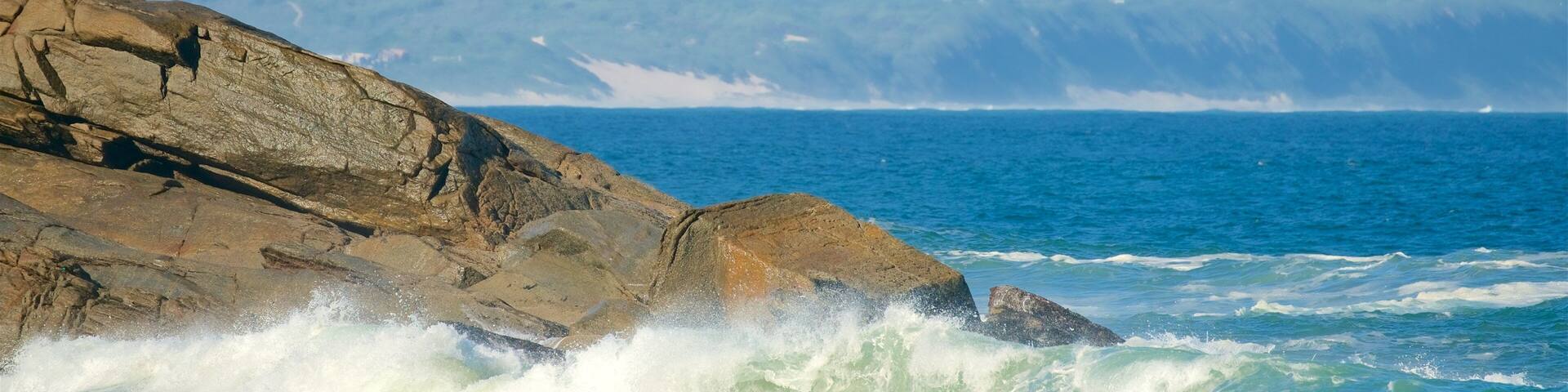 Victoria Bay Beach which includes rugged coastline and landscape views