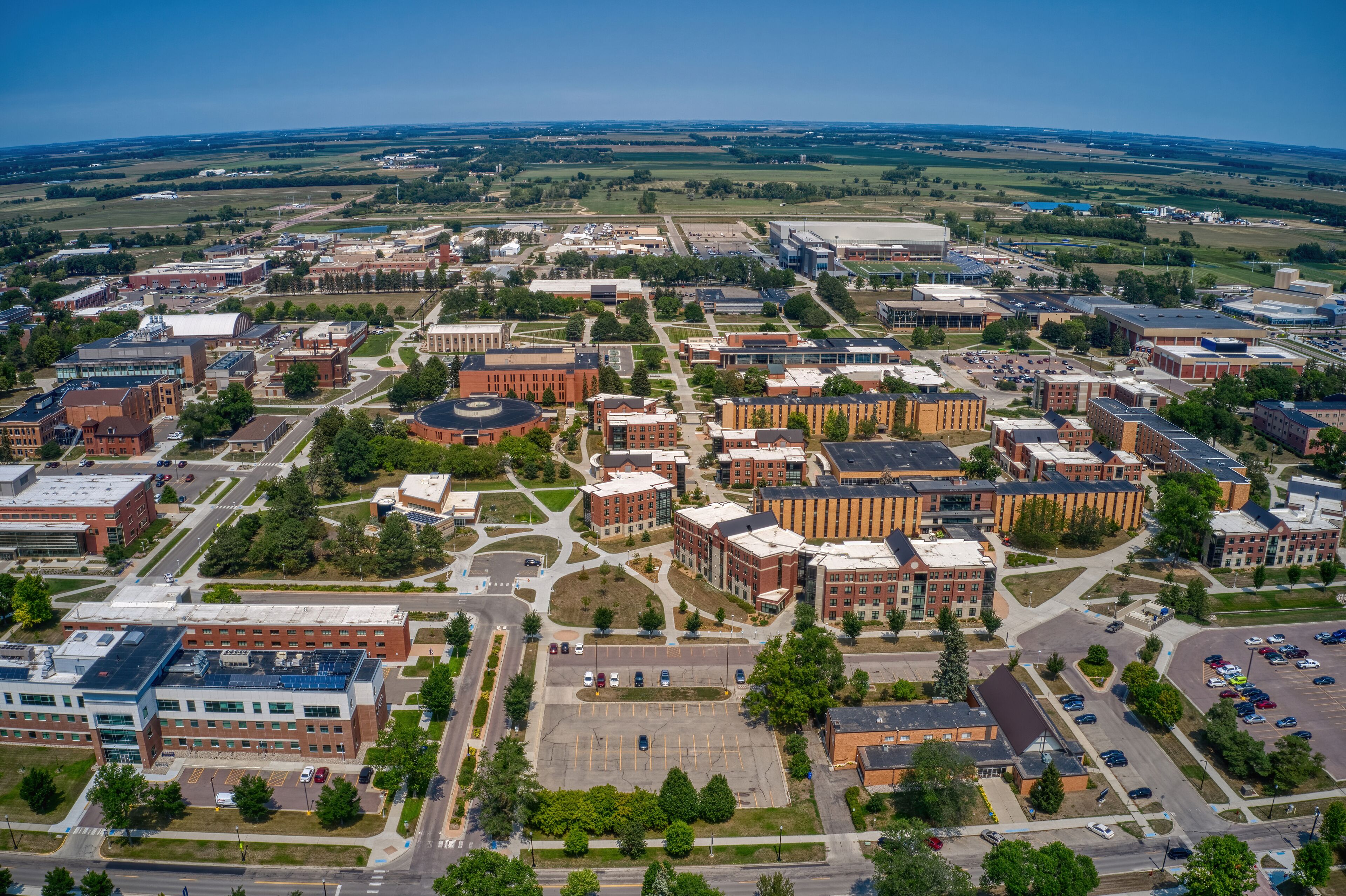 Aerial View of a large University in Brookings, South Dakota