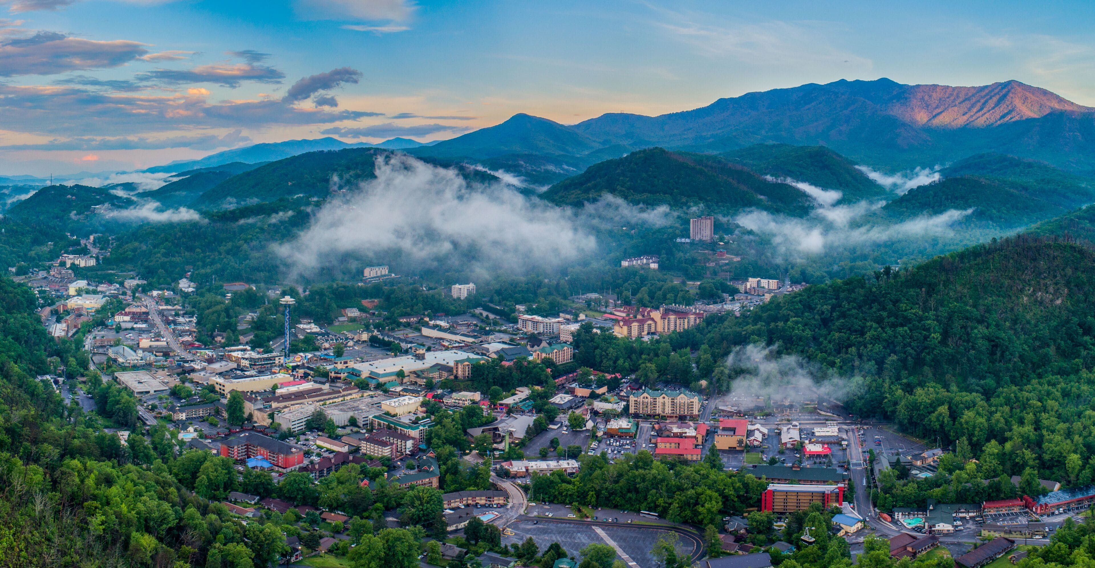 Gatlinburg, Tennessee, USA Downtown Skyline Aerial