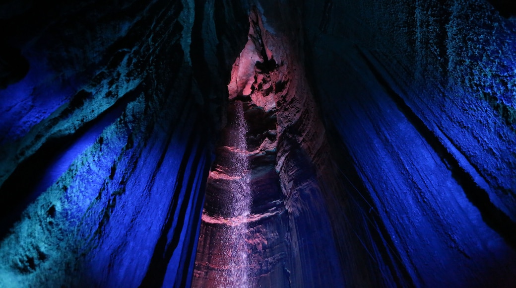 Colored lights on Ruby Falls in Tennessee