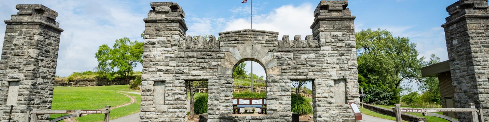 Fort Negley Park showing a garden and heritage elements