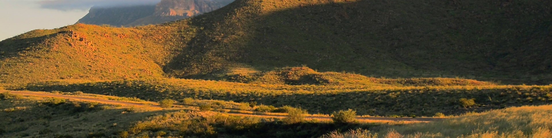 Parque Nacional Big Bend mostrando escenas tranquilas, un atardecer y montañas
