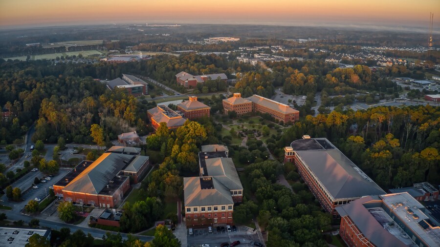 Aerial View of a Public University in the Southern Georgia town of Spartanburg
