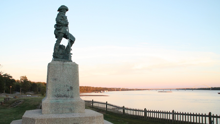 Fort Massac State Park featuring a statue or sculpture, a park and a lake or waterhole