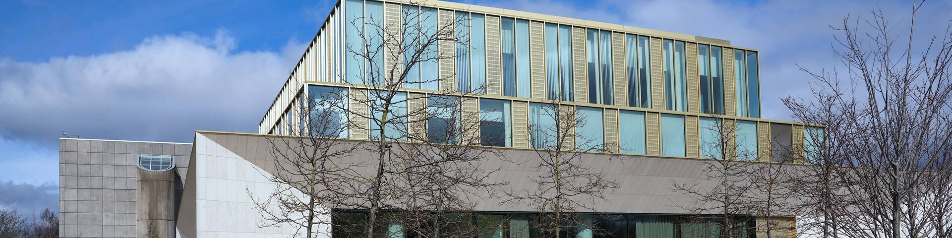 Suburban campus of University College, Dublin, with modern buildings