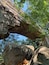 Standing under the Natural Bridge in Slade Kentucky.
Its namesake natural bridge is the centerpiece of the park. The natural sandstone arch spans 78 ft (24 m) and is 65 ft (20 m) high. The natural process of weathering formed the arch over millions of years. The park is approximately 2,300 acres (9 km2) of which approximately 1,200 acres (5 km2) is dedicated by the Office of Kentucky Nature Preserves as a nature preserve.
#Nature