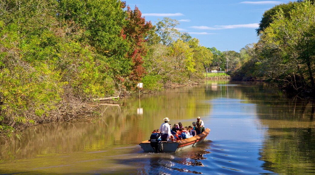 Vermilionville presenterar en å eller flod och båtkörning såväl som en liten grupp av människor