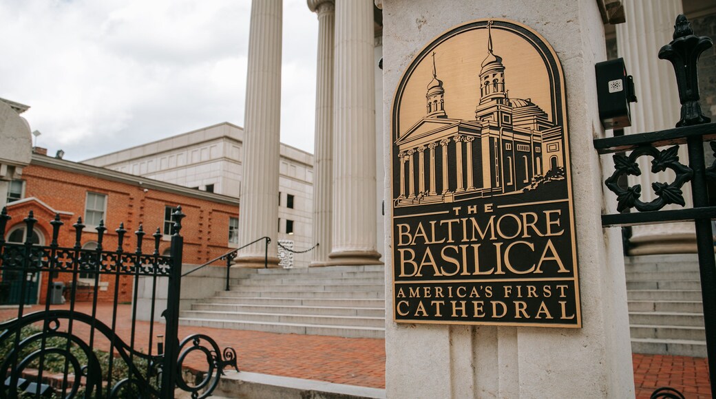 Basilica of the Assumption of the Blessed Virgin Mary featuring heritage elements and signage