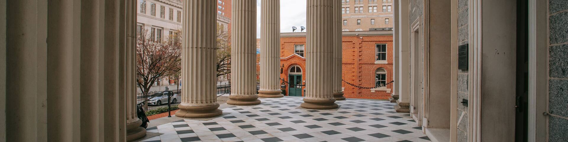 Basilica of the Assumption of the Blessed Virgin Mary showing an administrative buidling and heritage elements