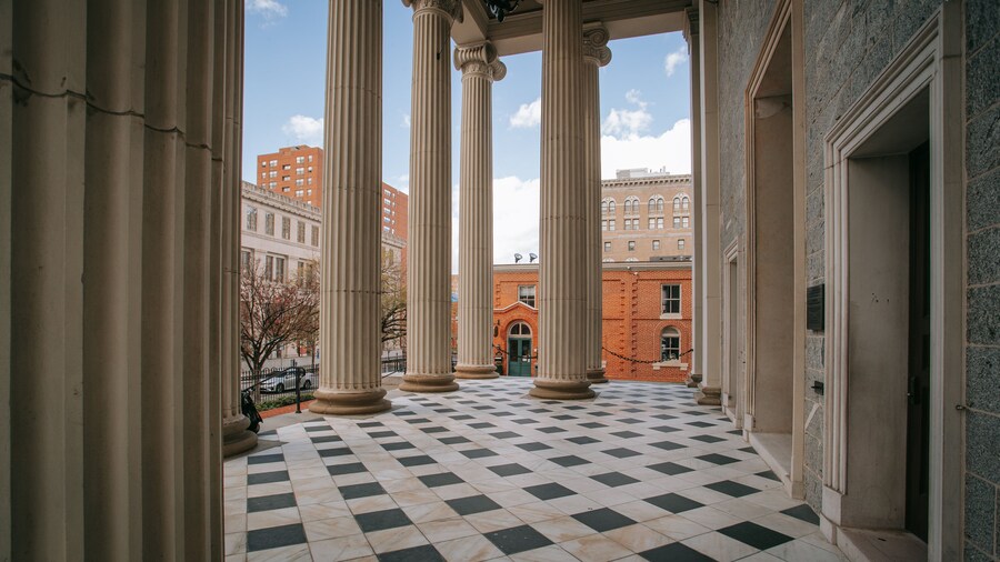 Basilica of the Assumption of the Blessed Virgin Mary showing an administrative buidling and heritage elements