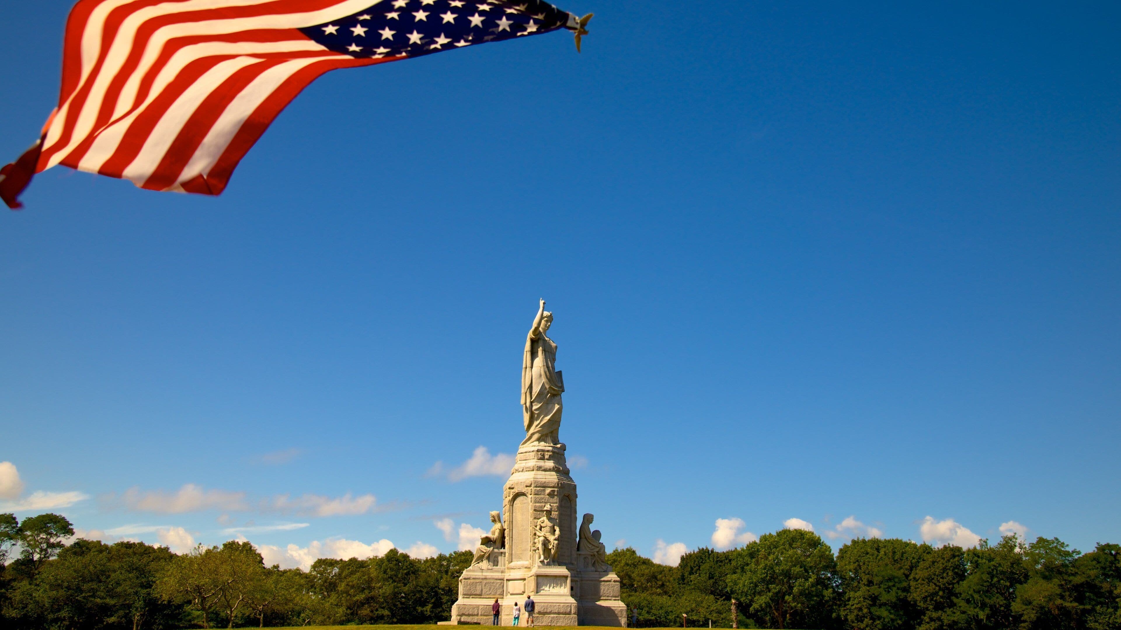 National Monument to the Forefathers which includes a statue or sculpture