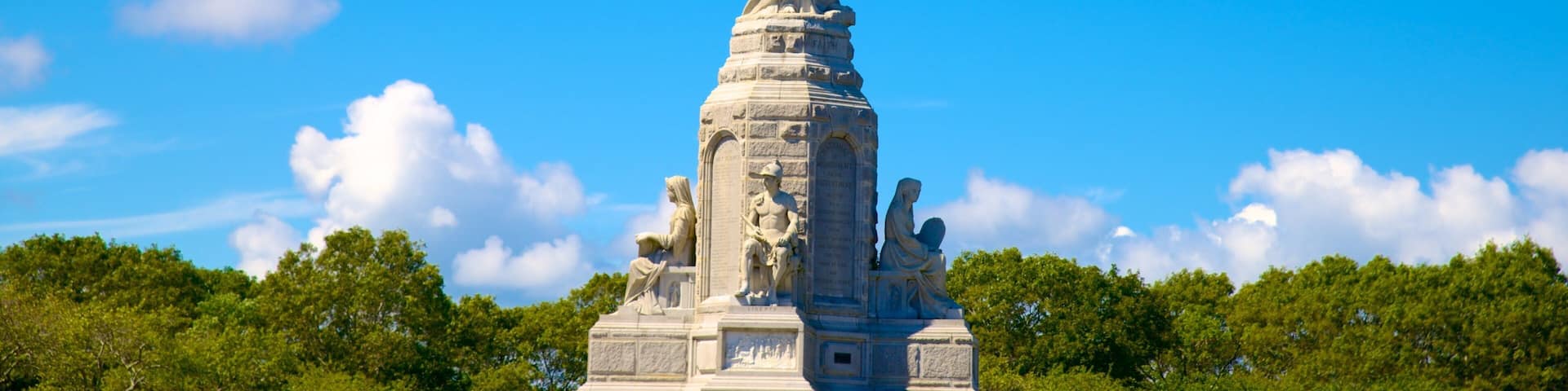 National Monument to the Forefathers showing a statue or sculpture