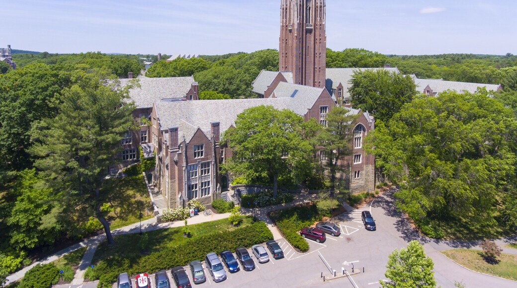 Aerial view of Wellesley College Green Hall in Wellesley, Massachusetts, USA.