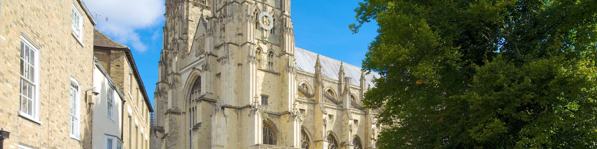 A historic cathedral with intricate architecture and a crowd of people in the foreground.