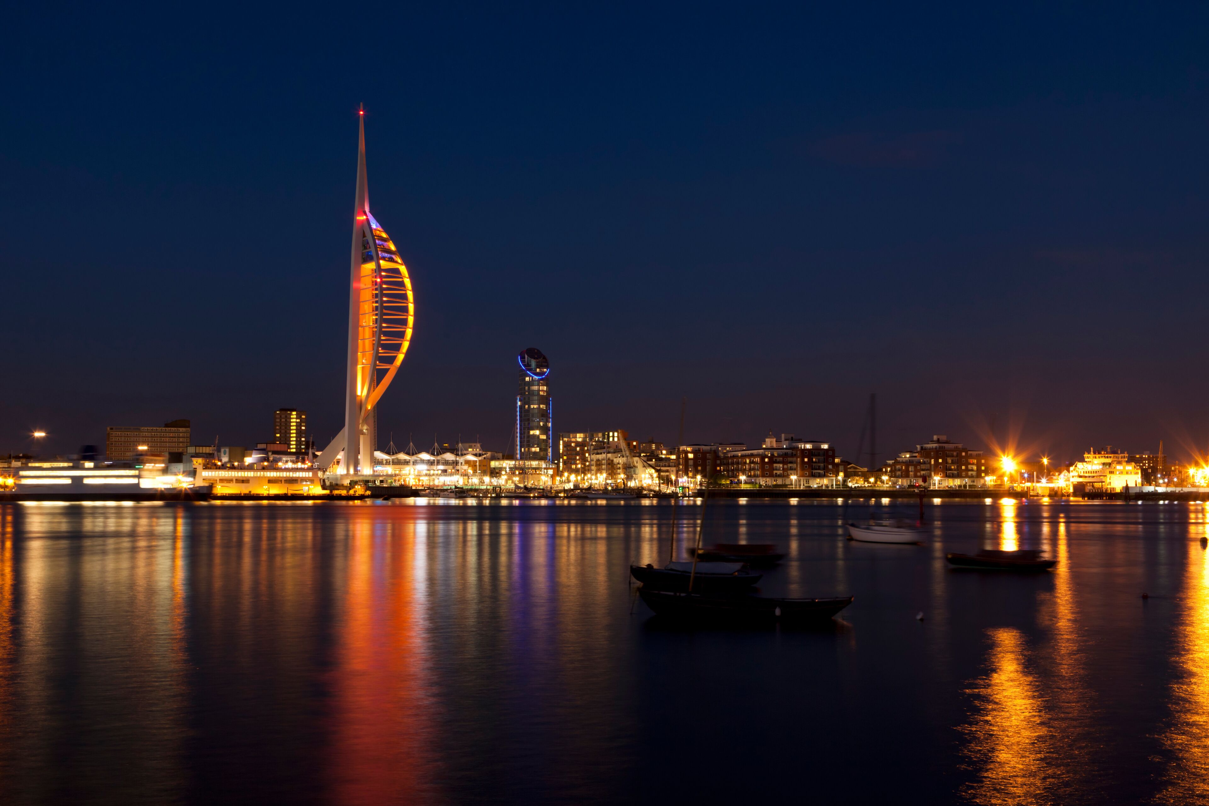Portsmouth waterfront at night
