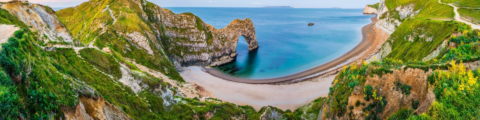 Durdle Door panorama, Dorset, Jurassic Coast, England, UK
