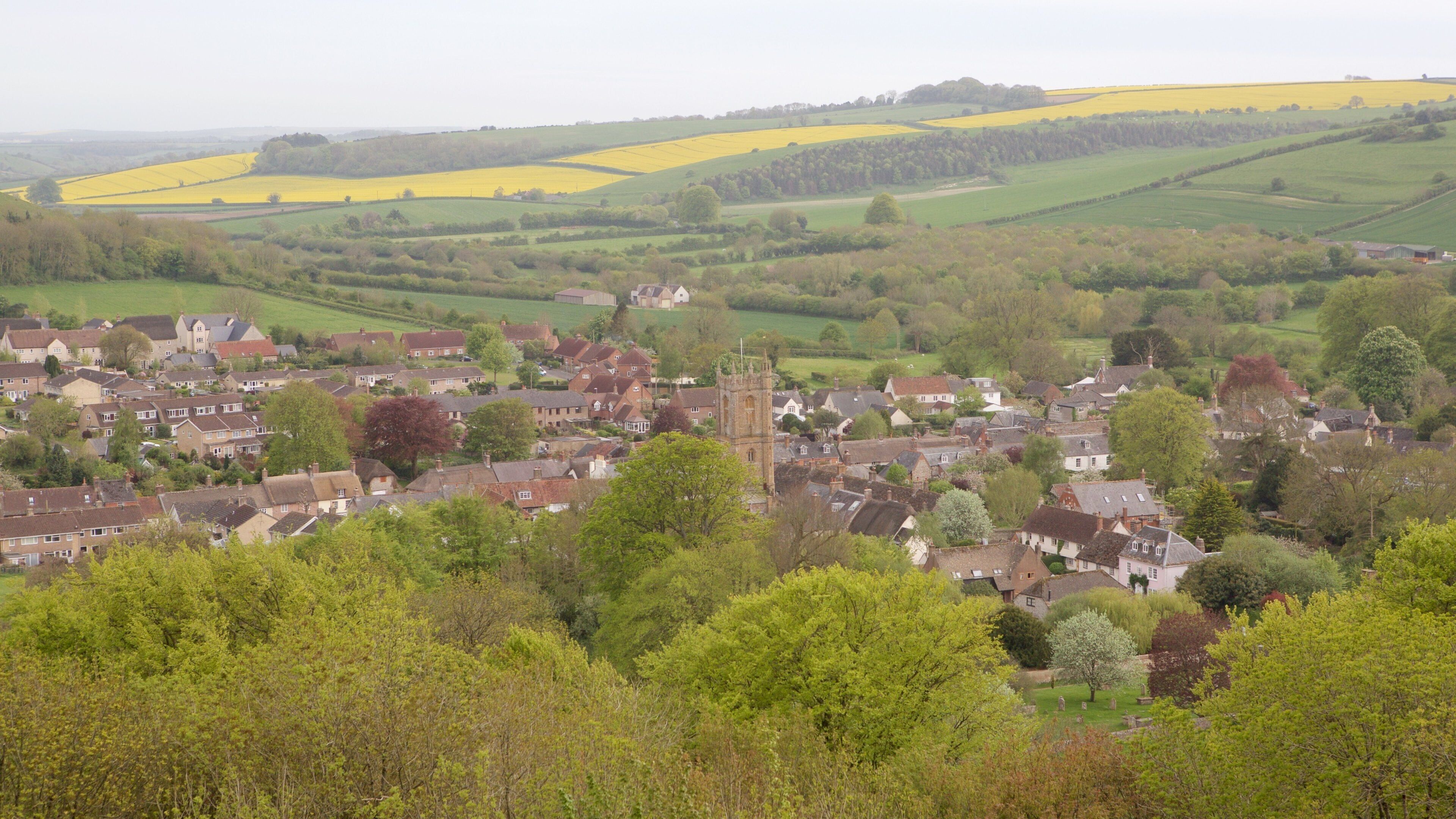 Cerne Abbas Giant showing tranquil scenes and a small town or village
