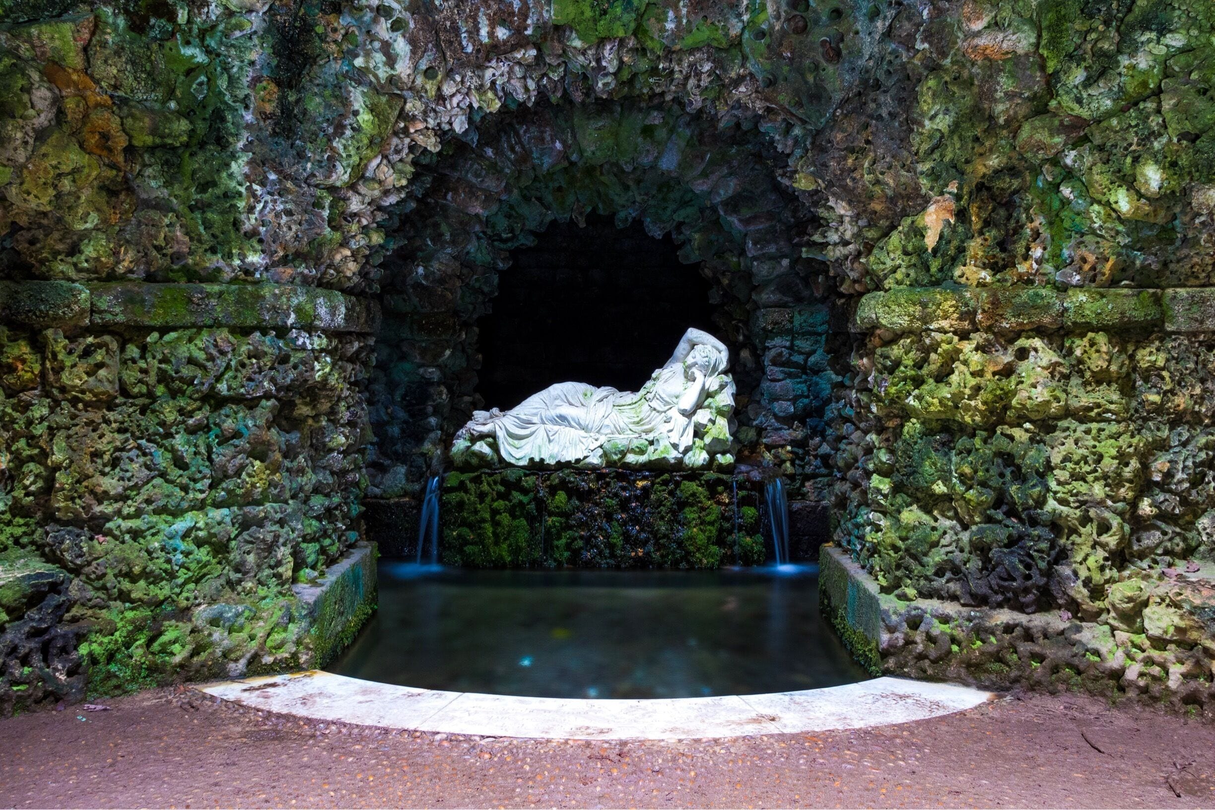 In on off the grottos in the land of the mansion.