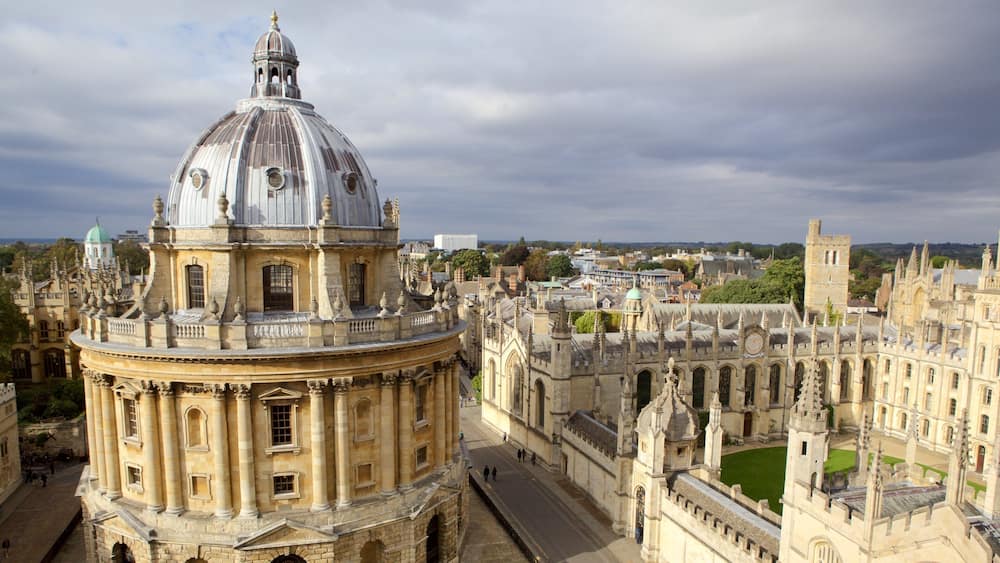 A historic university campus with a prominent dome and Gothic architecture.