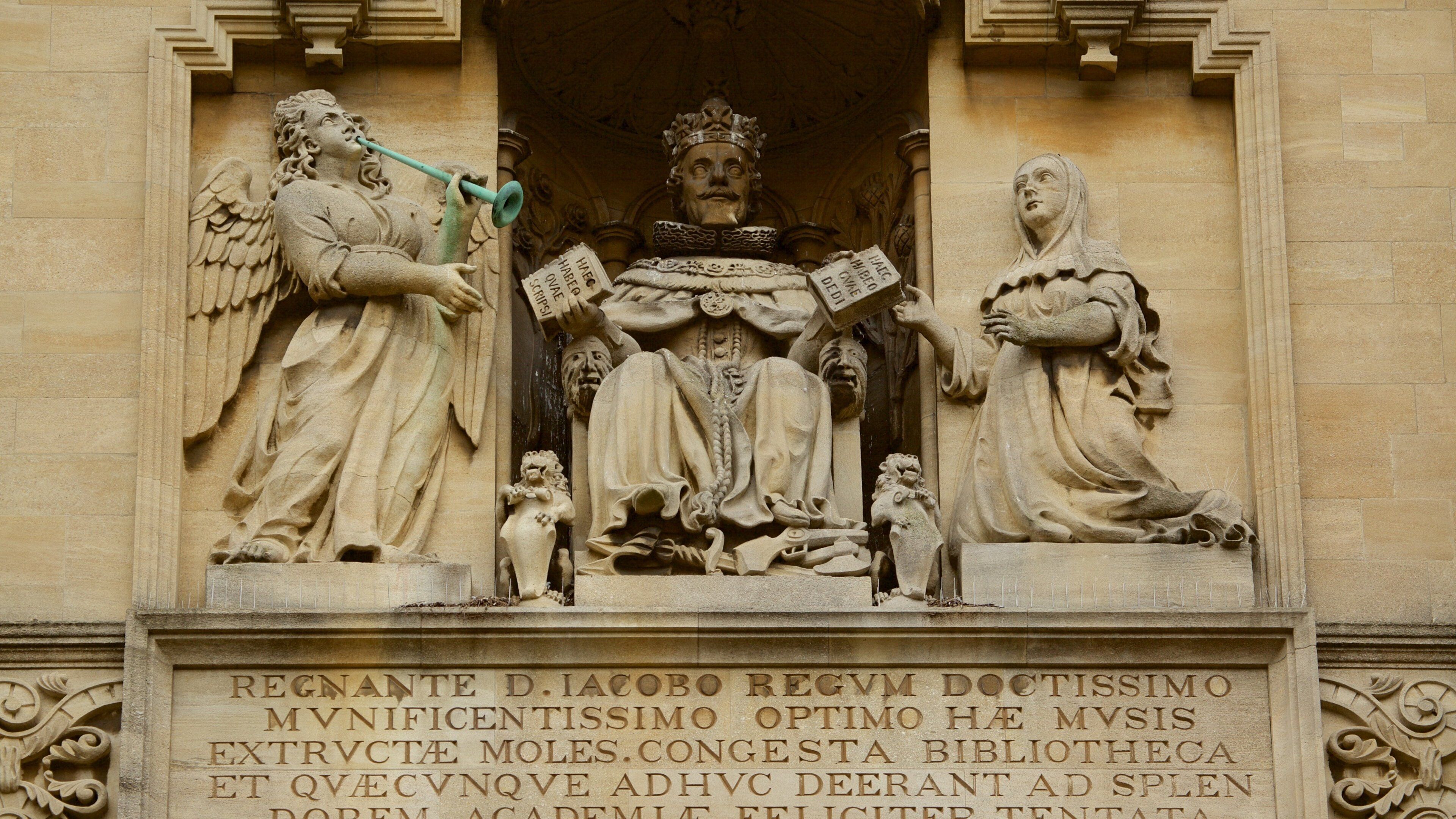Bodleian Library showing heritage elements and a statue or sculpture