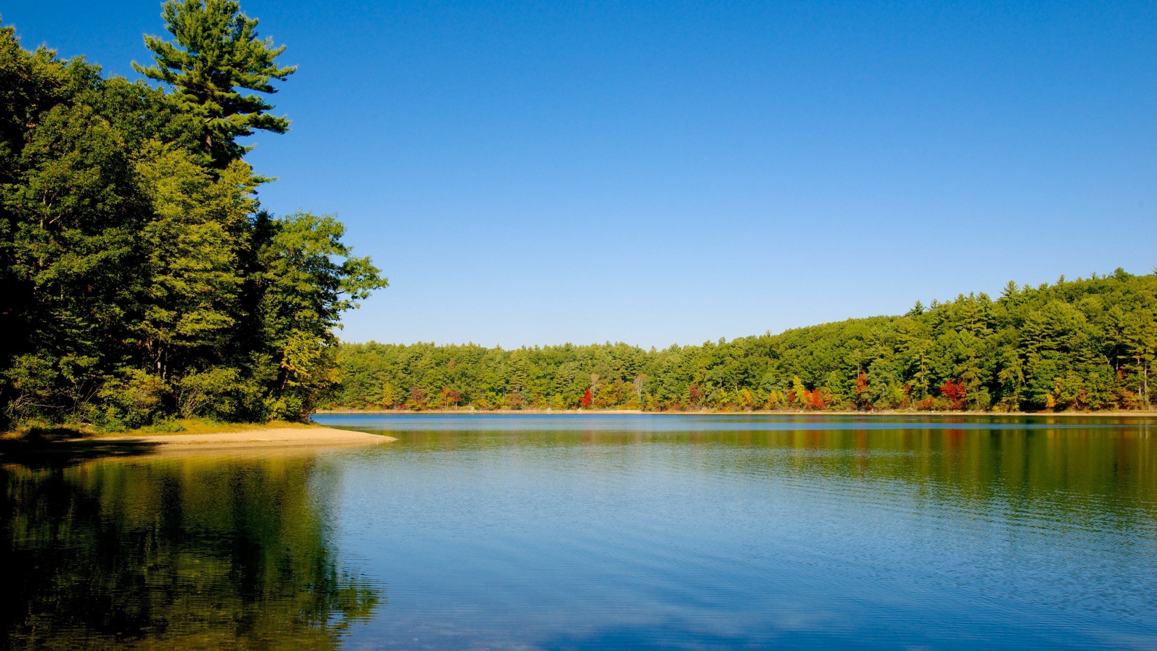 Walden Pond which includes a lake or waterhole and landscape views